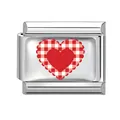 Maglia charm italiana con motivo a doppio cuore a quadretti rossi su base acciaio - Stile Doppio Cuore a Quadretti Rossi e Bianchi (Red-1)