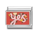 Italian modular charm in silver stainless steel with red 'yes' floral element - 1cm x 0.9cm / Red Yes Flower