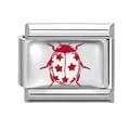 Link per bracciale componibile in acciaio con smalto e motivo coccinella rossa e stelle - Stile Motivo Coccinella con Ali a Stella (Red-2)