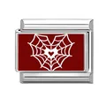 Charm modulare italiano in acciaio inossidabile con motivo a cuore a ragnatela rossa - Ragnatela a Cuore (M293571)
