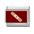 Charm modulare italiano in acciaio con design a cerotto e cuore smaltato rosso - Cerotto a Cuore (M293571)