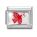 Modulo per bracciale italiano in acciaio inox con uccello smaltato rosso e lettera - Stile Uccello con Busta a Cuore (Red-4)