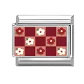Maglia per bracciale italiano in acciaio inox con motivo a scacchi floreali rossi - Floreale a Scacchi (M293571)