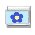 Italian charm bracelet link in polished stainless steel with blue enamel flower design - Light Blue Base Dark Blue Floral (M293601) / 1*0.9cm
