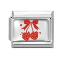 Italienisches Armband-Modul aus Edelstahl mit roter Erdbeere und Schleifen-Design - Schleife Erdbeere Herz Stil (Red-6)