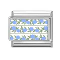 Italian modular charm bracelet link in silver stainless steel with blue floral pattern - Fresh Blue Green Floral (M293601) / 1*0.9cm