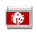 Charm modulare italiano in acciaio inox con smalto rosso e motivo a dadi con cuori - Dadi a Cuore (M293571)