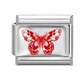 Italienisches Edelstahl-Modularmband-Element mit einem zarten roten Schmetterling - Roter Farbverlauf Schmetterlingsmuster-Stil (Red-7)