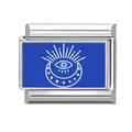 Italian modular charm in stainless steel with blue evil eye and moon engraving - Evil Eye and Crescent Moon (M293601) / 1*0.9cm