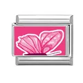 Italienisches Charm-Glied mit rosa handbemaltem Schmetterling auf Edelstahl-Basis - Handgemalter Rosa Schmetterlingsstil