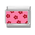 Charm modulare italiano in acciaio inossidabile con base rosa e fiori rossi - Fiore Rosa (M293571)