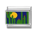 Italian modular charm link in polished steel featuring a desert moon and cactus design - Night Cactus and Moon (M293601) / 1*0.9cm