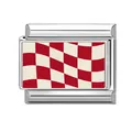 Charm modulare italiano in acciaio inox con motivo a bandiera da corsa a scacchi rossi - Scacchiera da Corsa (M293571)