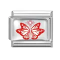 Italienischer Charm-Link mit roten Schmetterlingsflügeln und Sonnensymbol aus Edelstahl - Rote Sonne Schmetterlingsflügel Stil (Red-9)