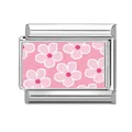 Italienisches Armband-Modul aus Edelstahl in Silber mit rosa Blumen-Muster - Frischer Fünfblättriger Kleiner Blumenstil
