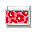 Charm modulare italiano in acciaio inossidabile con motivo floreale rosso e rosa - Motivo Papavero (M293571)