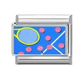 Italian modular charm in silver stainless steel with blue tennis racket and ball design - Tennis Sports Theme (M293601) / 1*0.9cm