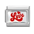 Italienisches Charm-Glied aus Edelstahl mit rotem Love-Text und Herz-Detail - Love Text Herz Stil (Red-10)