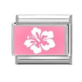 Italienisches Charm-Glied mit rosa Emaille und weißem Hibiskusblüten-Design - Rosa Hibiskusblüte Stil