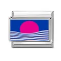 Italian style stainless steel link with blue and pink enamel sun and waves pattern - Rising Sun Pink Waves (M293601) / 1*0.9cm