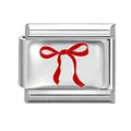 Italienisches Modularmband-Element aus Edelstahl mit roter Emaille-Schleife - Rote Schleife mit Weißem Rand Stil (Red-11)