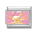 Rosa Kaninchen-Charm-Link für modulare Edelstahl-Starterarmbänder für Damen - Cartoon Hase Hält Stern Stil