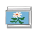Italian modular charm link with light blue daisy design and polished steel finish - White Daisy (M293601) / 1*0.9cm