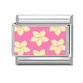 Italienisches Modul-Charm aus poliertem Edelstahl mit rosa tropischem Blumenmuster - Rosa Basis Frangipani Blumenstil