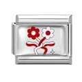 Italienisches Charm-Glied mit roten und rosa Blumenmotiven aus poliertem Edelstahl - Zweifarbiges Blumen-Kreuzstern-Stil (Red-12)