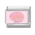 Italienisches Modul-Charm aus poliertem Stahl mit rosa Muschel-Design für Armbänder - Rosa Farbverlauf Muschelstil