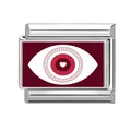 Italian charm link featuring a red evil eye and white heart on polished stainless steel - Red Eye Heart Style
