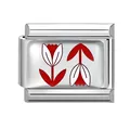 Italienisches Charm-Glied aus Edelstahl mit rot-weißen Tulpen-Blumenmustern - Symmetrischer Rot-Weißer Tulpenstil (Red-15)