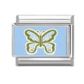 Italian modular charm in stainless steel with a blue and white butterfly pattern - Blue Butterfly Style