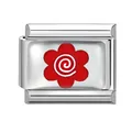 Italienisches Armband-Modul aus Edelstahl mit rot-weißem Spiral-Blumenmuster - Rot-Weißes Spiralblumen-Stil (Red-16)