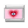 Italienisches Modular-Charm mit rosa Herzmuster und blauem Auge-Schutzsymbol für Armband - Evil Eye Farbverlauf Herz Stil