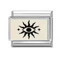 Silver stainless steel modular link charm with mystical sun eye design on beige background - Sun Eye Star Style / 1*0.9cm