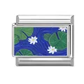 Italian modular charm link featuring blue Monet water lily painting on polished steel - Monet Water Lily Style (M293601) / 1*0.9cm