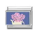 Italian modular charm link in silver stainless steel with pink flowers and teapot - Teapot and Floral Illustration (M293601) / 1*0.9cm