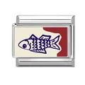 Italian charm link featuring a blue fish design on a cream base for DIY bracelets - Striped Fish Style / 1*0.9cm