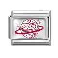 Italienisches Charm-Glied aus poliertem Edelstahl mit rotem Planeten auf weißem Grund - Spiralplanet mit Ring Stil (Red-18)