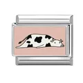 Italian modular charm with cute black and white cow print on a pink background - Pink Cow Illustration Style / 1*0.9cm