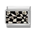 Italian charm link with retro black and white checkerboard and star design in stainless steel - Checkerboard Star Style / 1*0.9cm