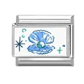 Italian charm link featuring a blue seashell with green pearl on a polished base - Open Shell and Artificial Pearl (M293601) / 1*0.9cm