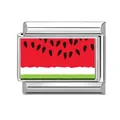 Italian style DIY modular link with red watermelon pattern in stainless steel - Watermelon Slice Style / 1*0.9cm