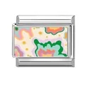 Italian charm link with colorful psychedelic waves and yellow stars in stainless steel - Rainbow Wave Star Style / 1*0.9cm