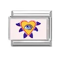 Italian modular charm featuring yellow heart with blue evil eye and pink wings - Evil Eye Wing Style / 1*0.9cm