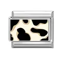 Italian modular charm link in stainless steel with a stylish black and white cow print - Classic Cow Print Style / 1*0.9cm