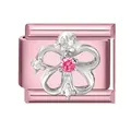 Italian modular charm in pink finish with silver flower and pink zircon crystal - 1x0.9cm / Pink Foundation Pink Zirconia Flower