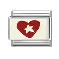 Italian modular charm link with a red heart and white star on cream background - Red Heart Star Style / 1*0.9cm
