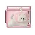 Italian charm link featuring a cute white dog with pink apple accent on pink metal base - 1x0.9cm / Pink Foundation Apple Cat